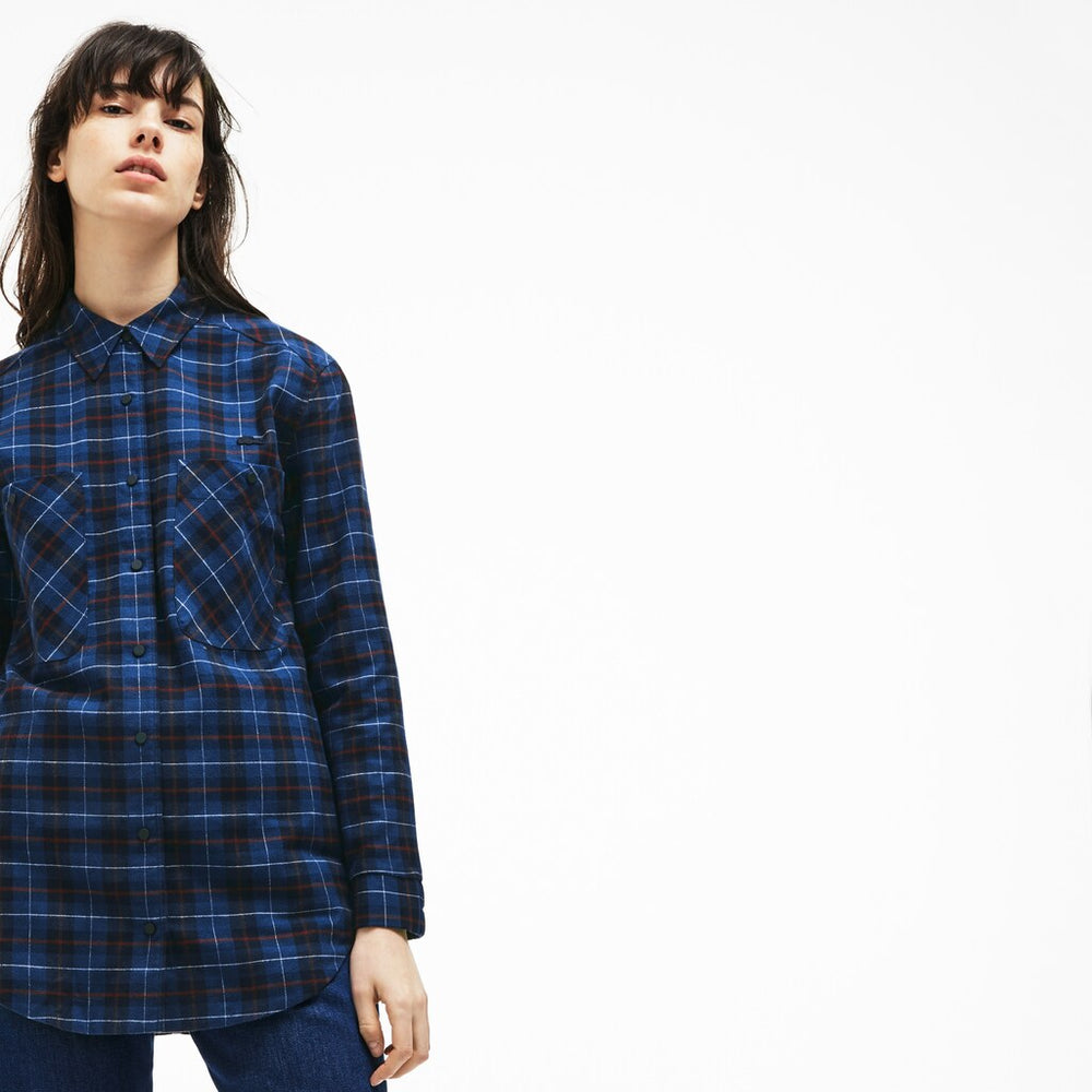 Women's Slim Fit Stretch Check Cotton Canvas Shirt / Lacoste
