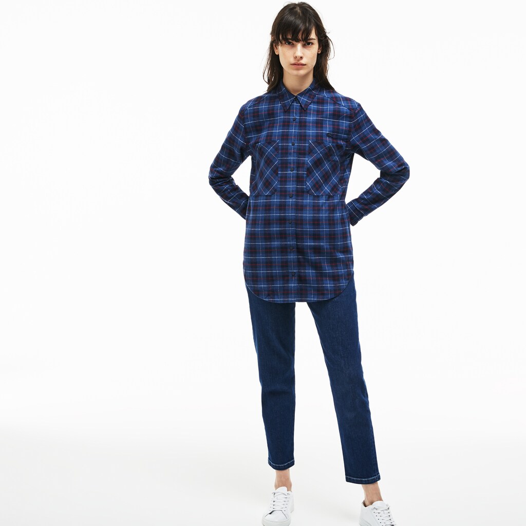 Women's Slim Fit Stretch Check Cotton Canvas Shirt / Lacoste