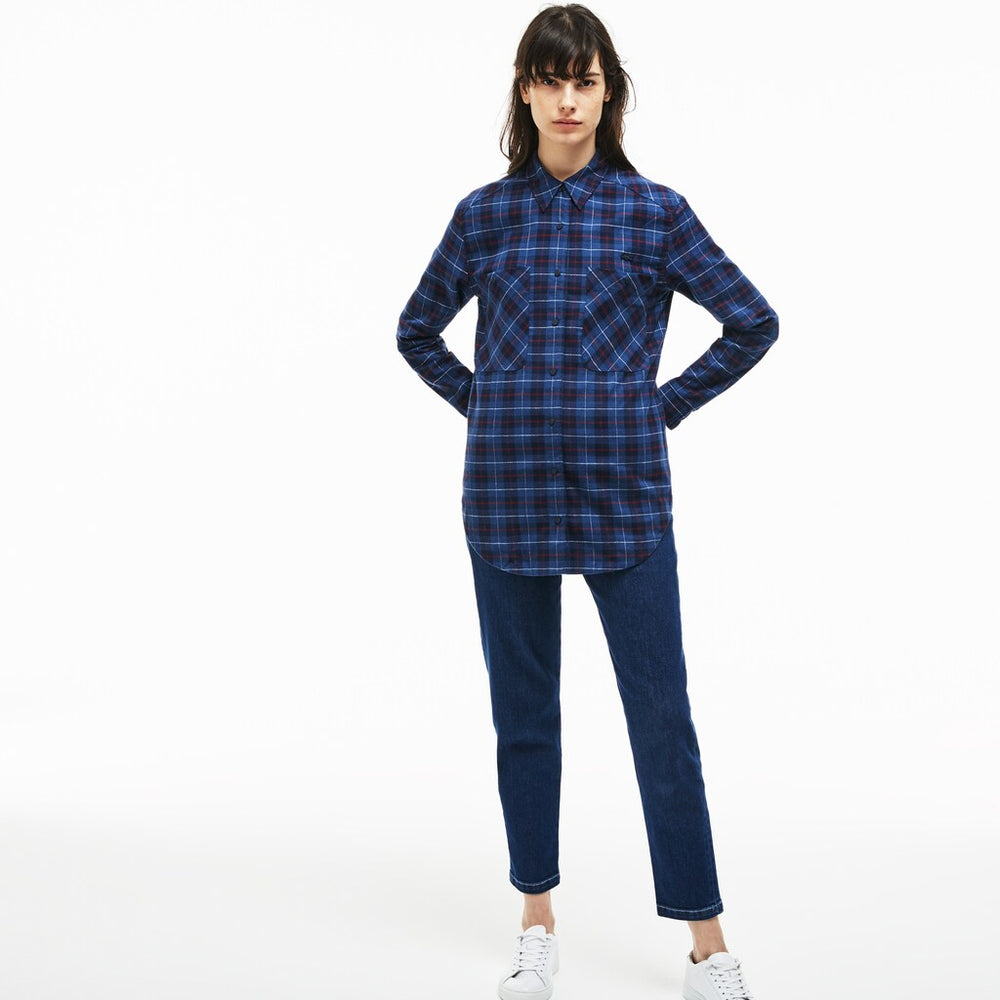 Women's Slim Fit Stretch Check Cotton Canvas Shirt / Lacoste