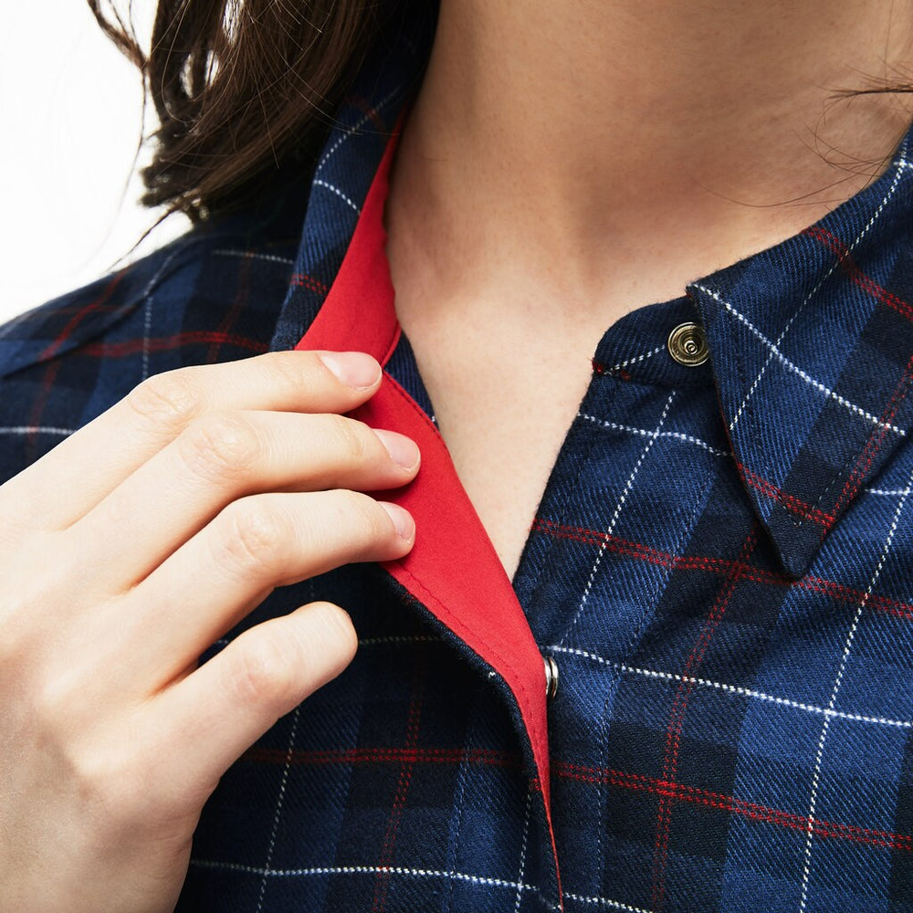 Women's Slim Fit Stretch Check Cotton Canvas Shirt / Lacoste