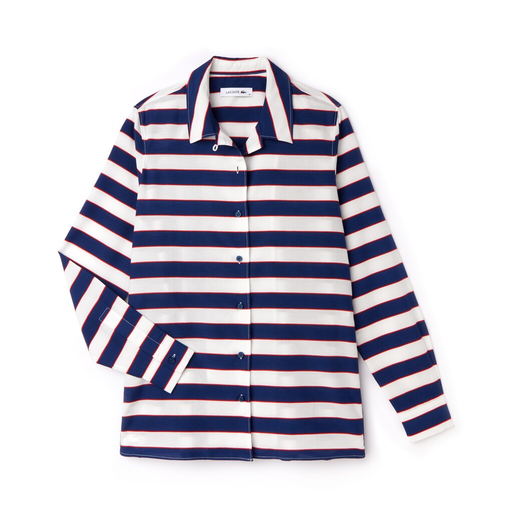 Women's Regular Fit Striped Cotton & Silk Voile Shirt / Lacoste