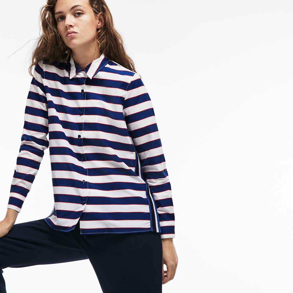 Women's Regular Fit Striped Cotton & Silk Voile Shirt / Lacoste