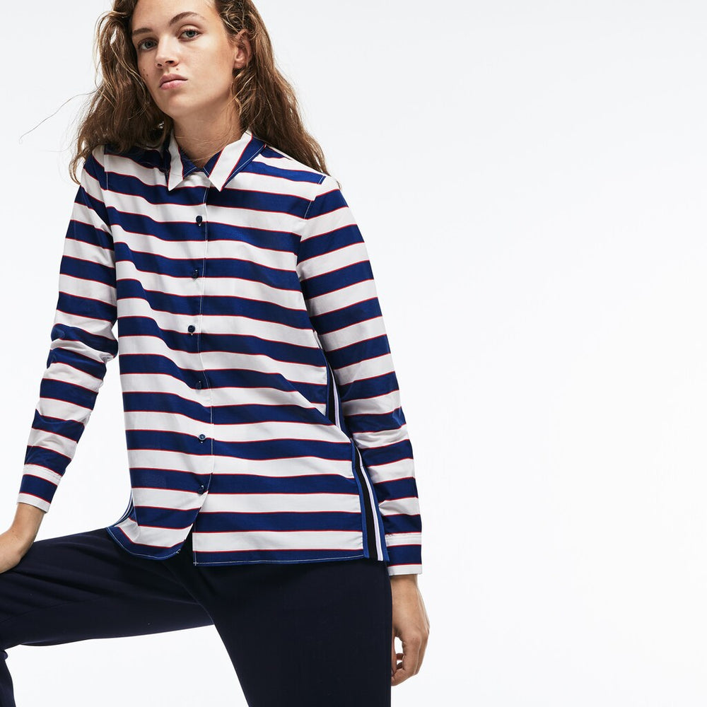 Women's Regular Fit Striped Cotton & Silk Voile Shirt / Lacoste