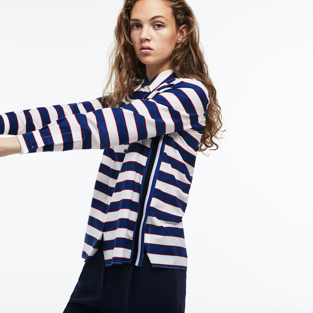 Women's Regular Fit Striped Cotton & Silk Voile Shirt / Lacoste