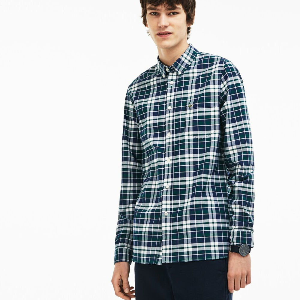 Men's Slim Fit Check Stretch Oxford Cotton Shirt / Lacoste