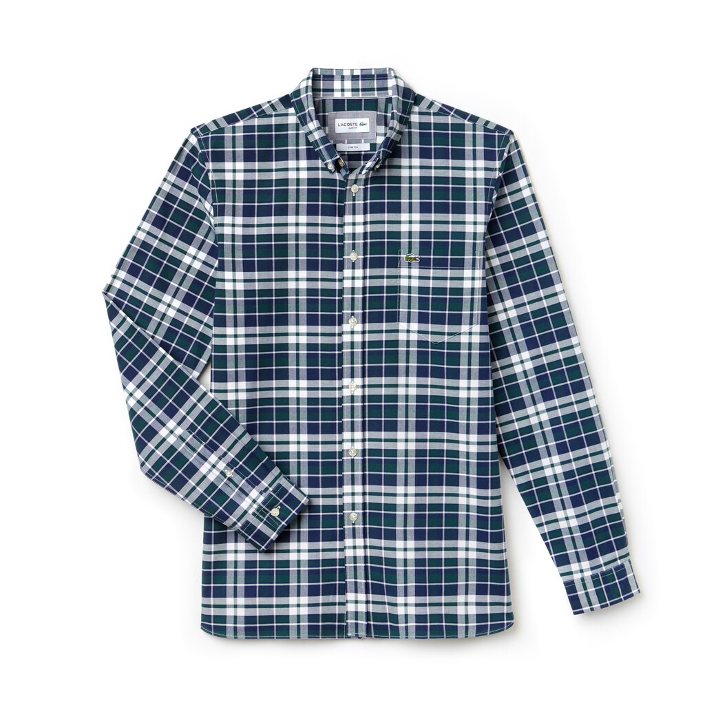 Men's Slim Fit Check Stretch Oxford Cotton Shirt / Lacoste