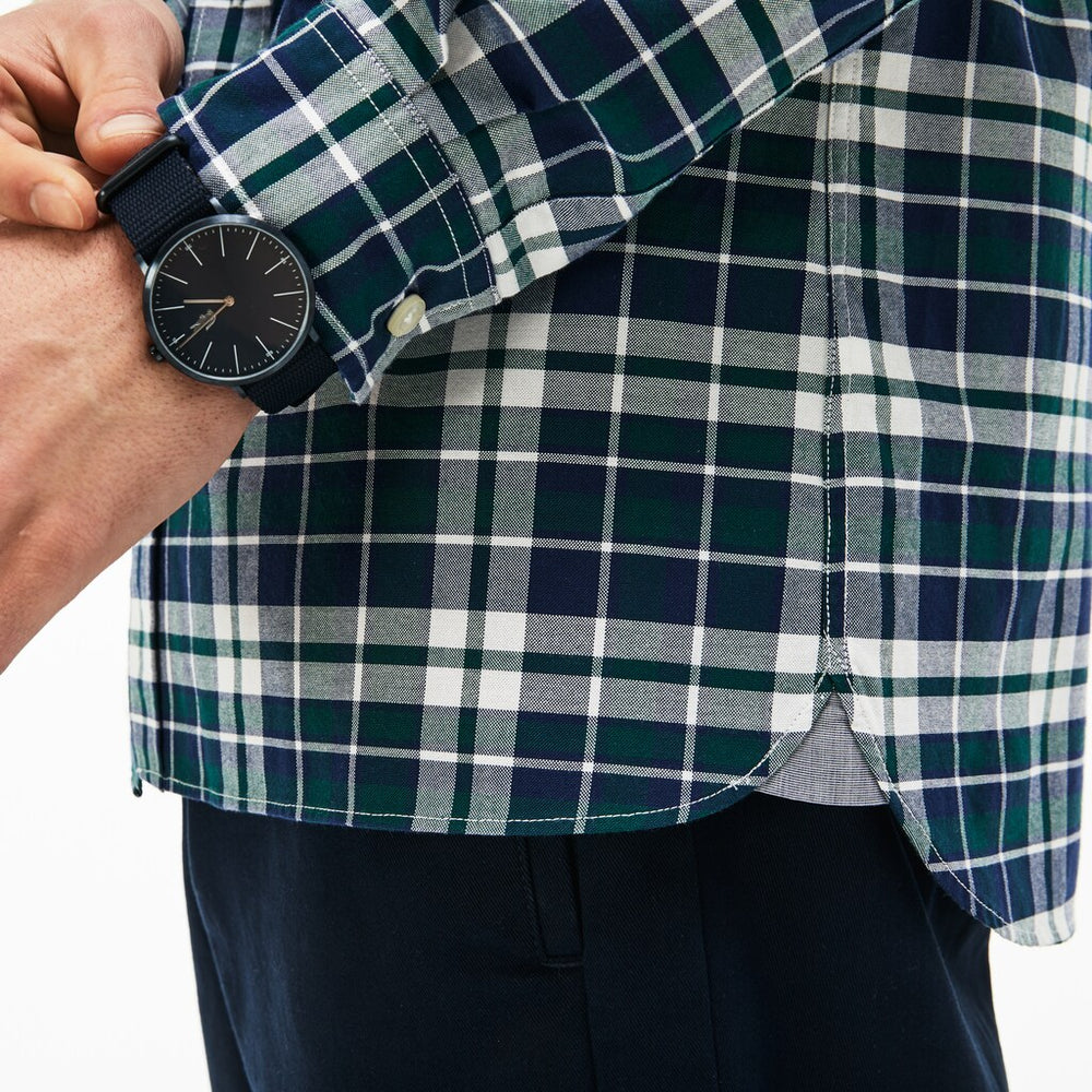 Men's Slim Fit Check Stretch Oxford Cotton Shirt / Lacoste