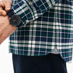 Men's Slim Fit Check Stretch Oxford Cotton Shirt / Lacoste