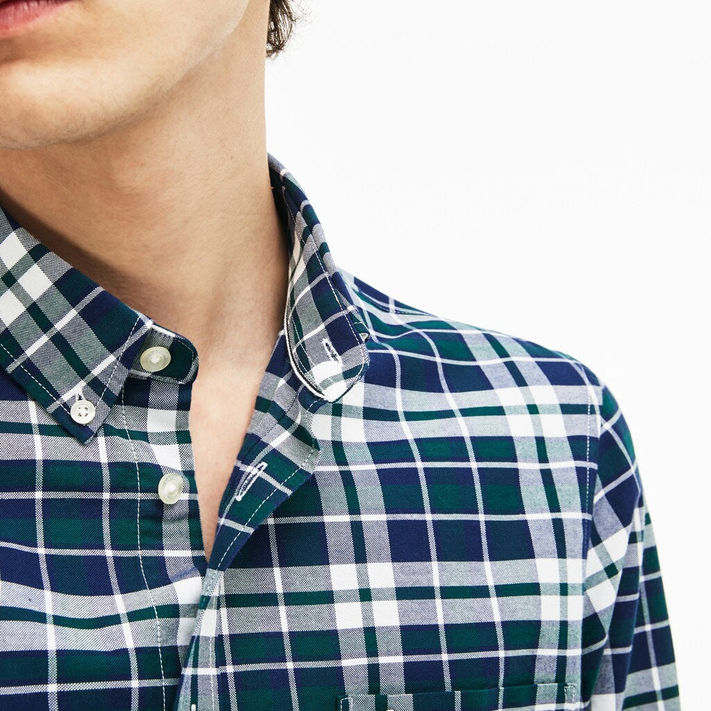 Men's Slim Fit Check Stretch Oxford Cotton Shirt / Lacoste
