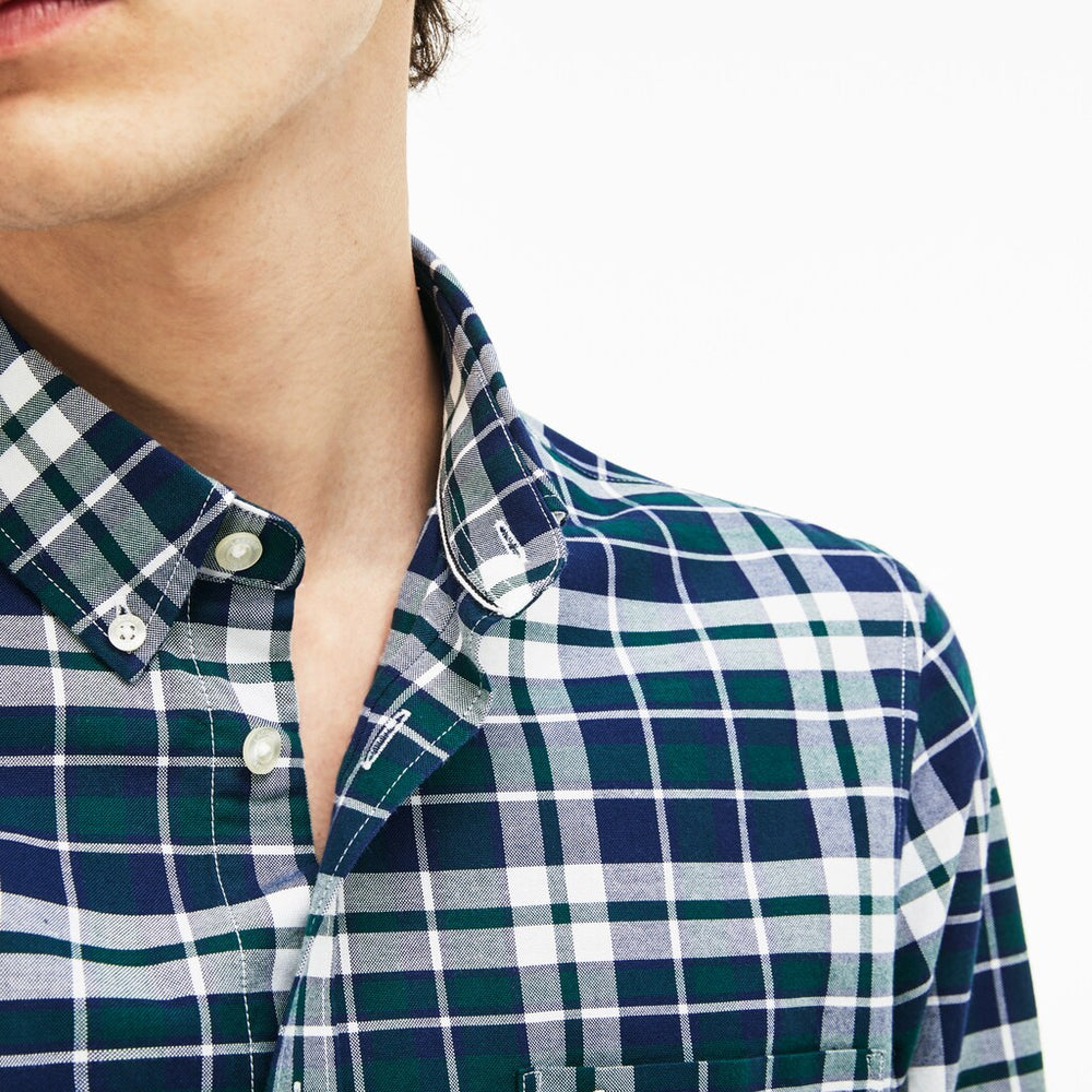 Men's Slim Fit Check Stretch Oxford Cotton Shirt / Lacoste