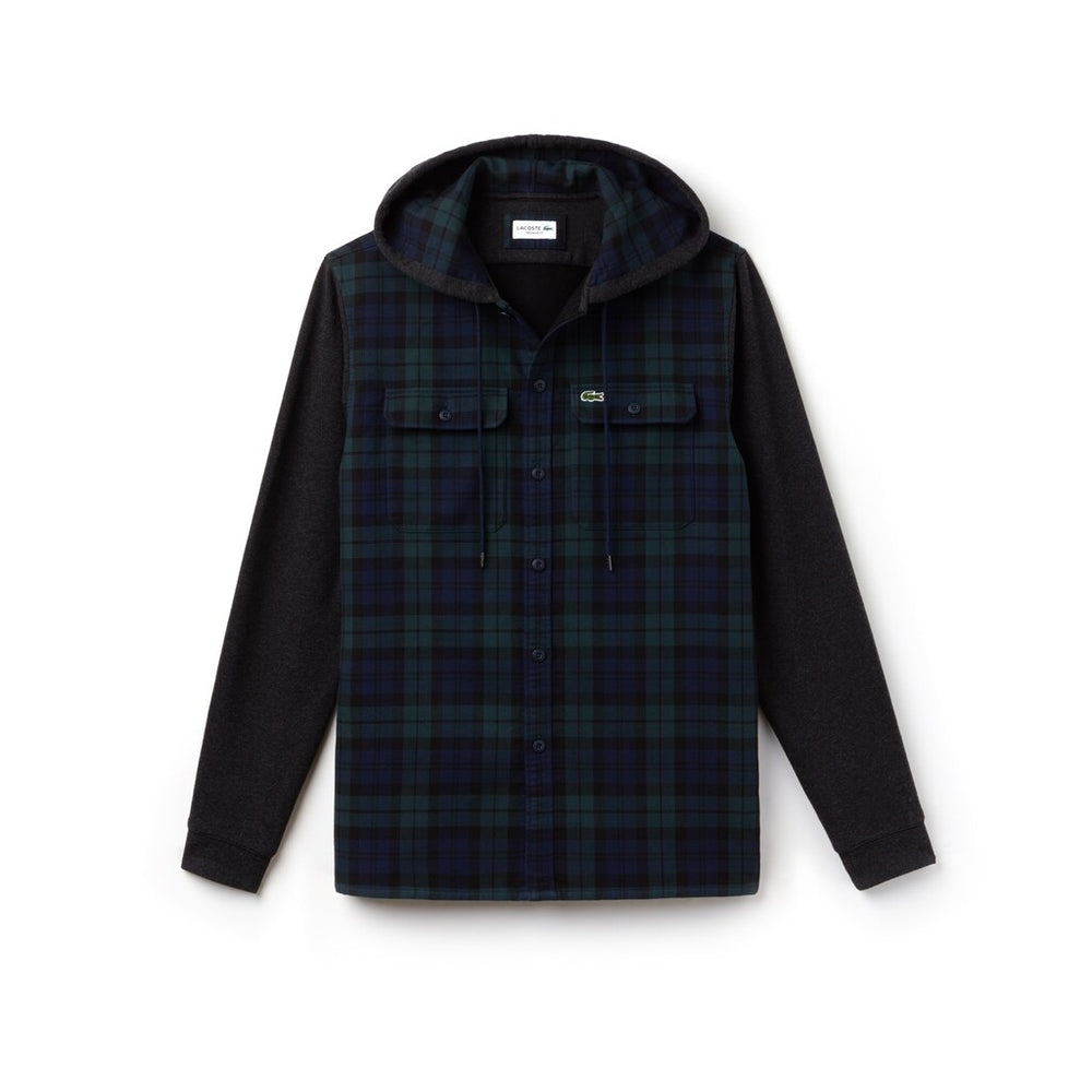 Men's Regular Fit Hooded Check Cotton Flannel Shirt / Lacoste