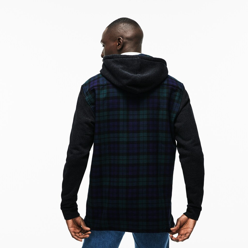 Men's Regular Fit Hooded Check Cotton Flannel Shirt / Lacoste