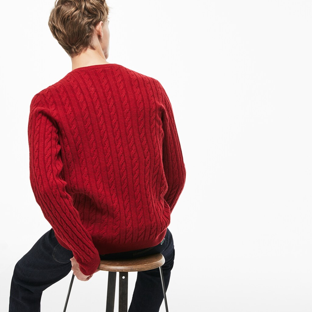 Men's Crew Neck Wool Cable Knit Effect Sweater / Lacoste