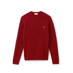 Men's Crew Neck Wool Cable Knit Effect Sweater / Lacoste