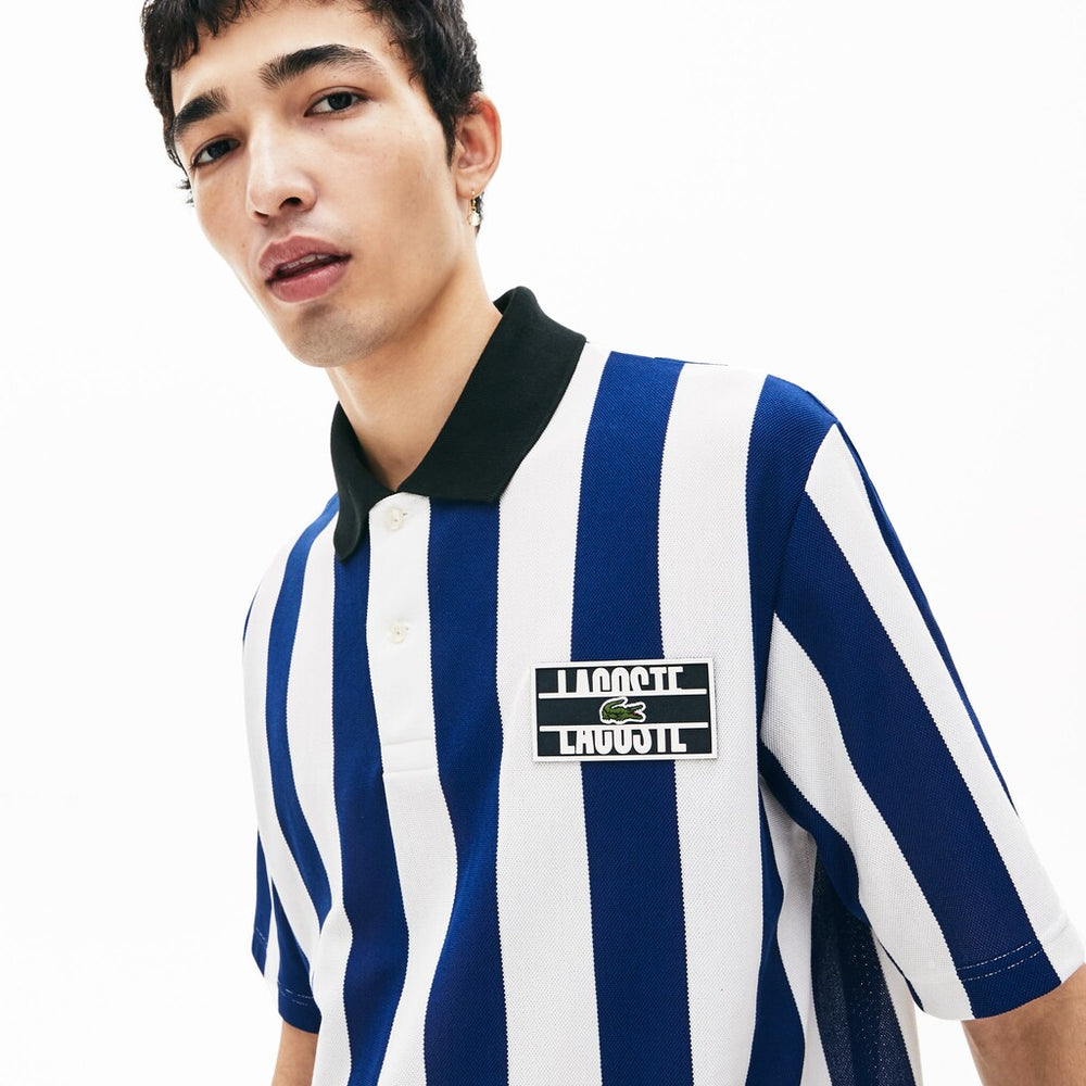 Men's LIVE Loose Fit Striped Cotton Piqué Polo Shirt / Lacoste
