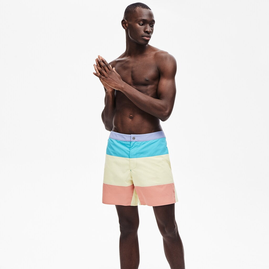 Men's Striped Colorblock Quick-Dry Swim Shorts / Lacoste