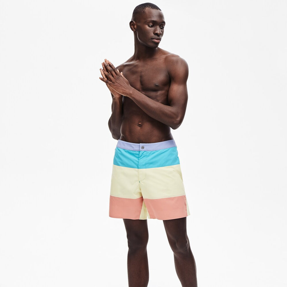 Men's Striped Colorblock Quick-Dry Swim Shorts / Lacoste