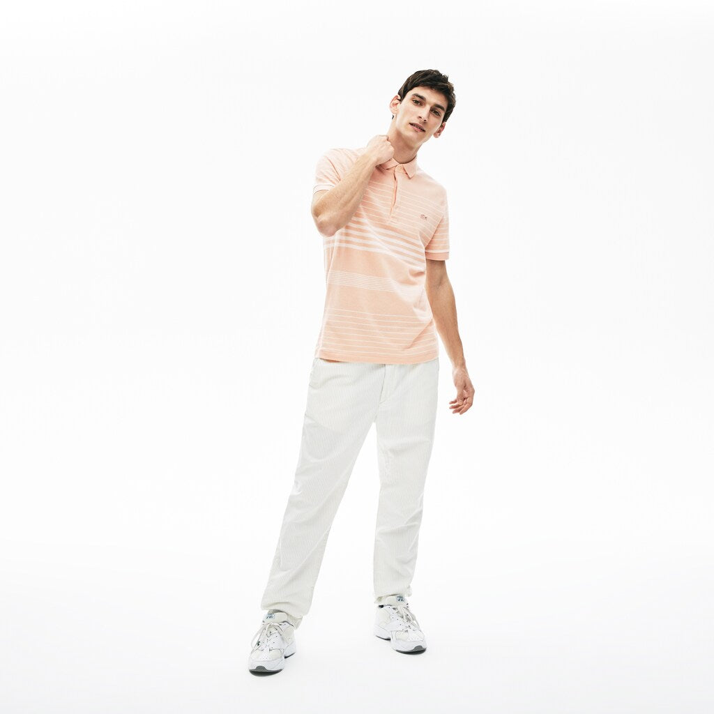 Men's Striped Linen And Cotton Regular Fit Polo Shirt / Lacoste