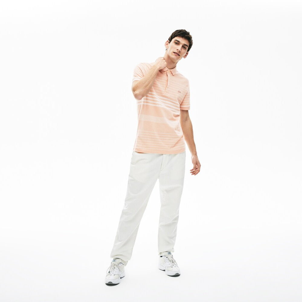 Men's Striped Linen And Cotton Regular Fit Polo Shirt / Lacoste