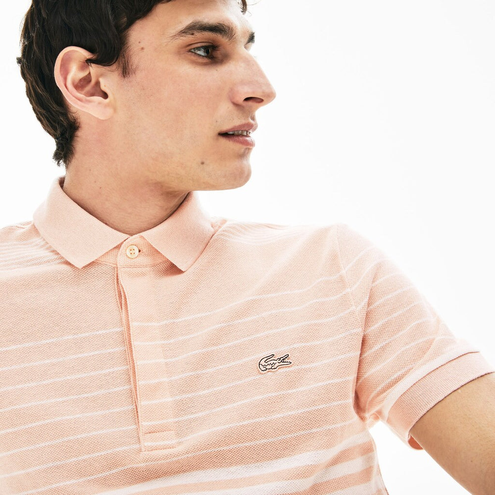 Men's Striped Linen And Cotton Regular Fit Polo Shirt / Lacoste