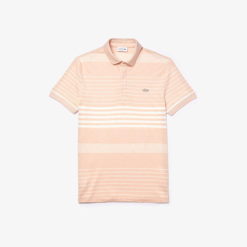 Men's Striped Linen And Cotton Regular Fit Polo Shirt / Lacoste