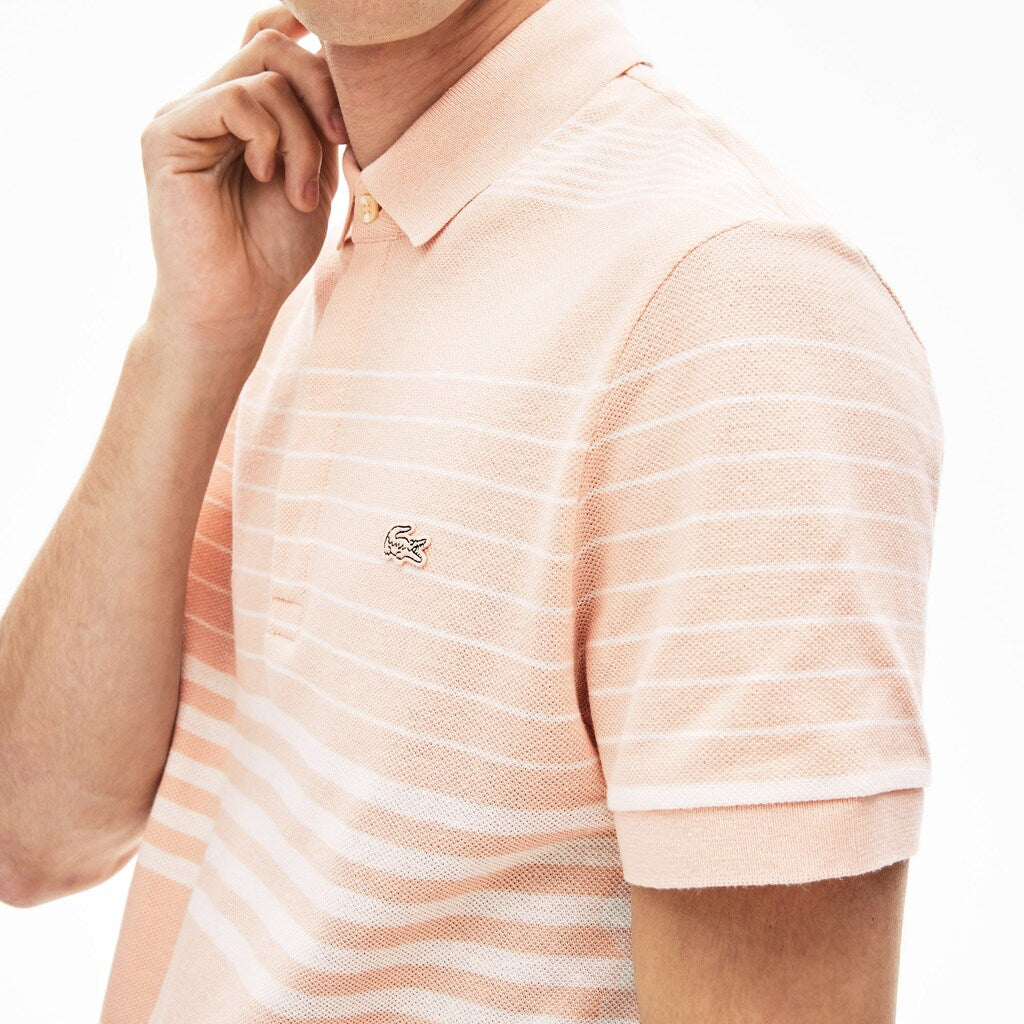 Men's Striped Linen And Cotton Regular Fit Polo Shirt / Lacoste