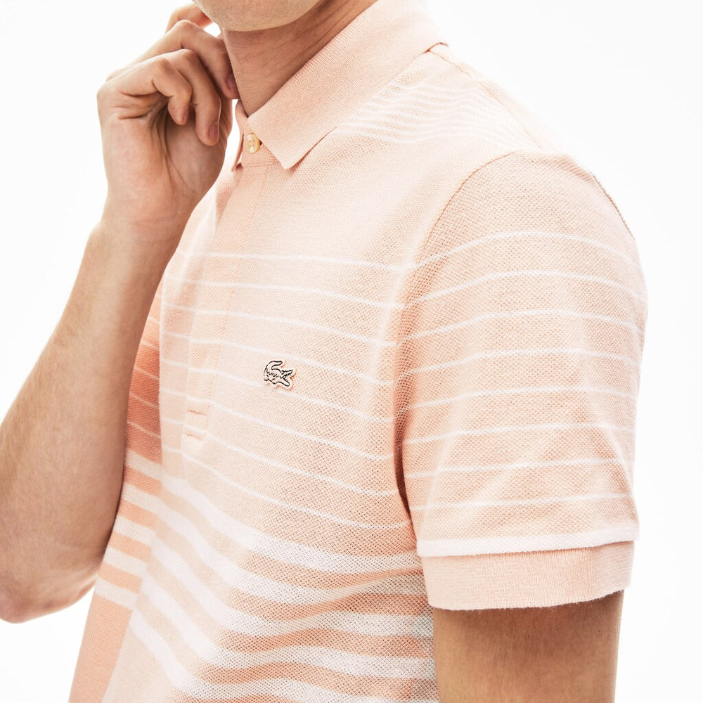 Men's Striped Linen And Cotton Regular Fit Polo Shirt / Lacoste