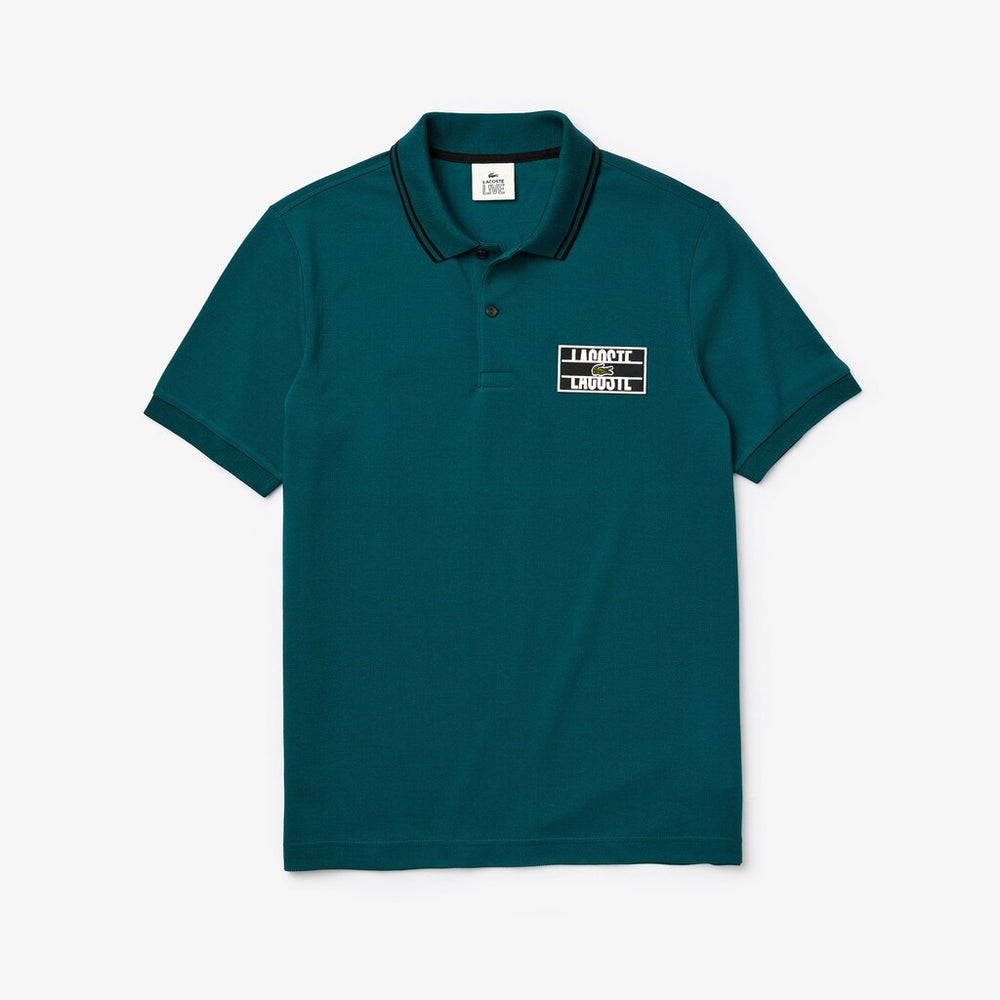 Men's LIVE Striped-Collar Cotton Piqué Polo Shirt / Lacoste