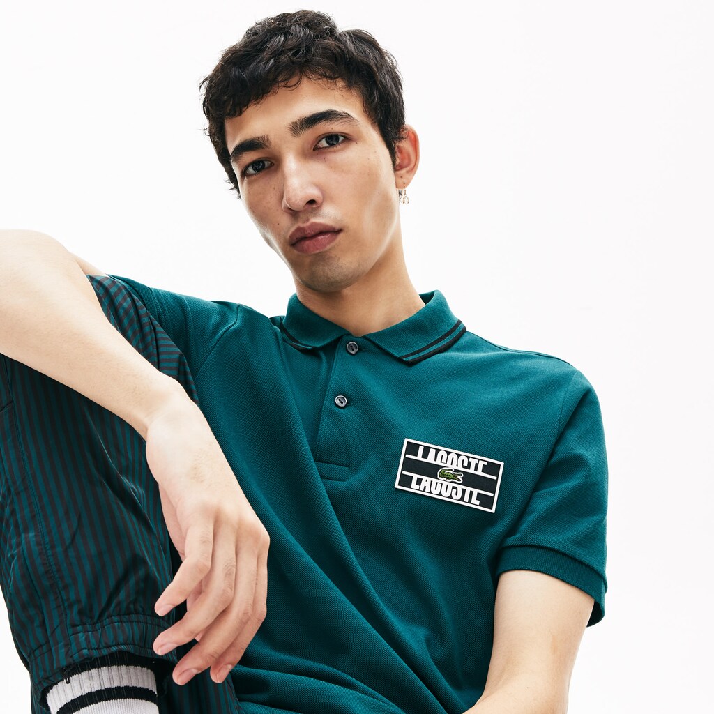 Men's LIVE Striped-Collar Cotton Piqué Polo Shirt / Lacoste
