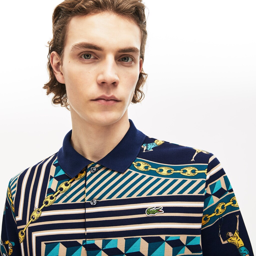 Men's LIVE Scarf-Print Cotton Piqué Polo Shirt / Lacoste