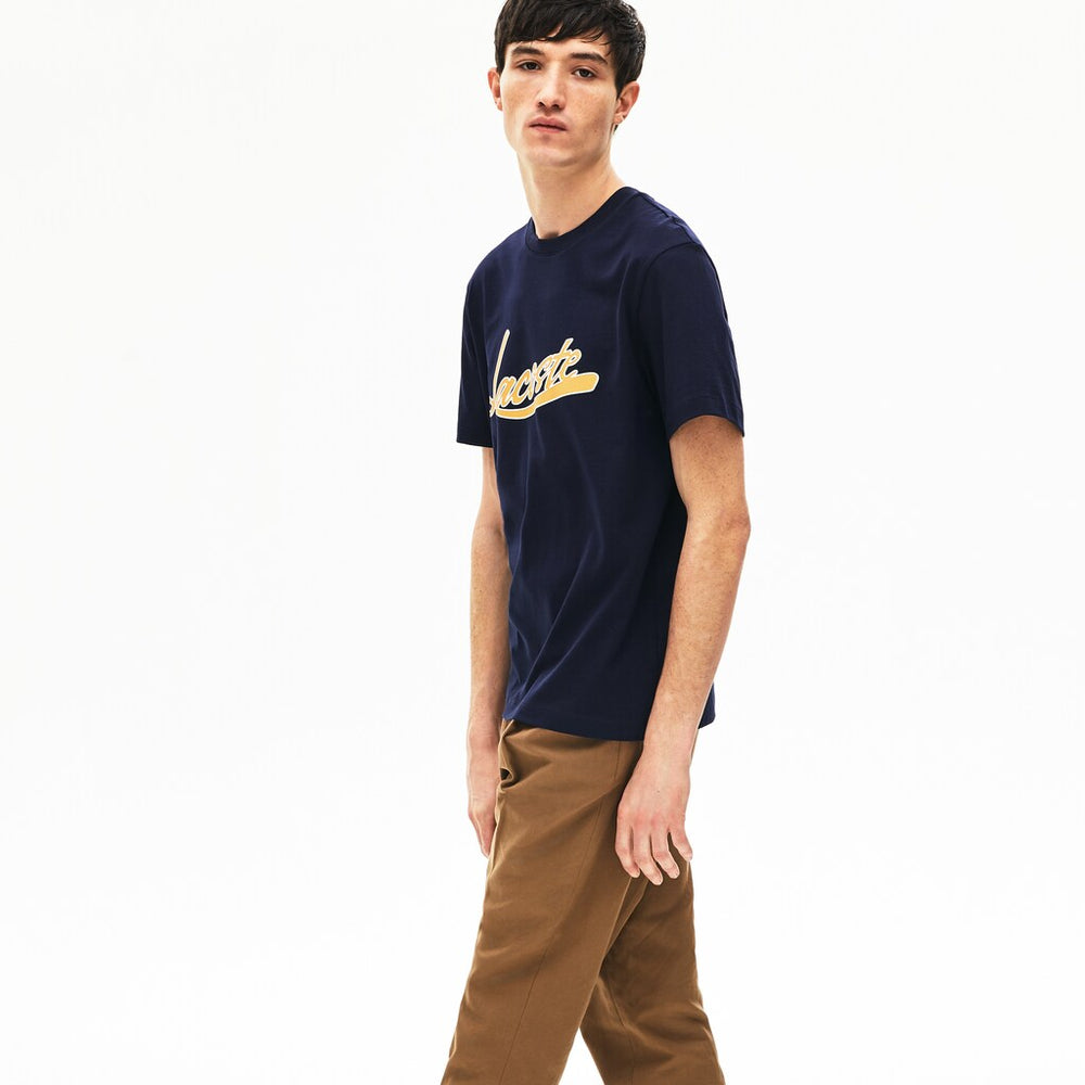 Men's Regular Fit Script Crew Neck Cotton Tee / Lacoste