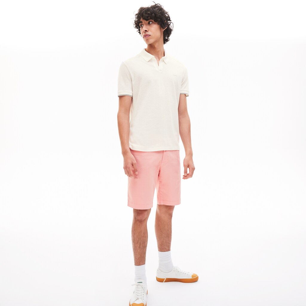 Men's Tunisian Collar Linen And Cotton Regular Fit Polo Shirt / Lacoste