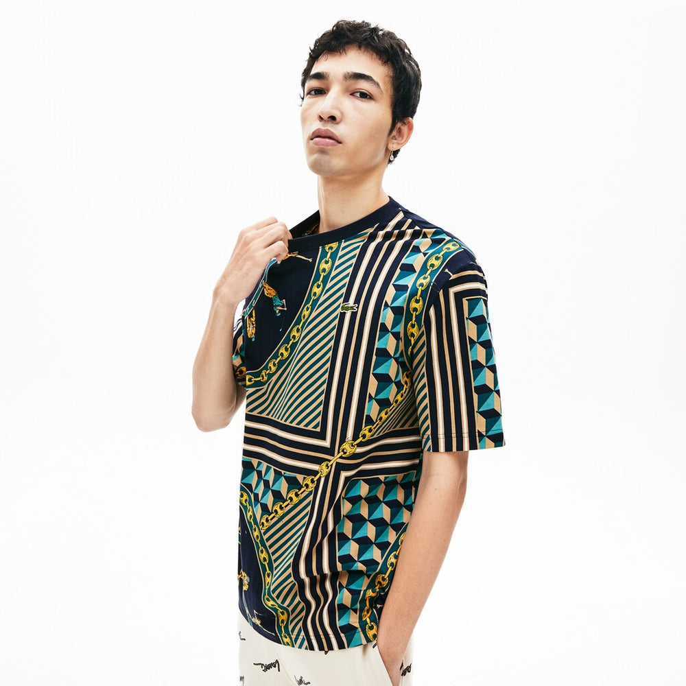Men's LIVE Scarf-Print Cotton T-Shirt / Lacoste