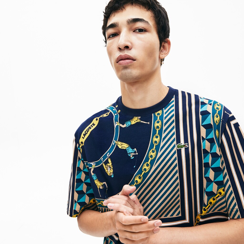 Men's LIVE Scarf-Print Cotton T-Shirt / Lacoste