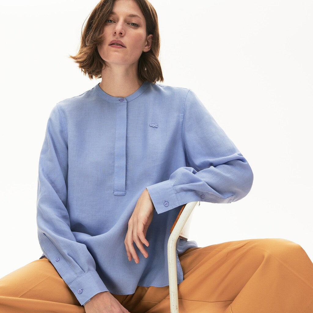 Women's Buttoned Mao Collar Linen Blouse / Lacoste