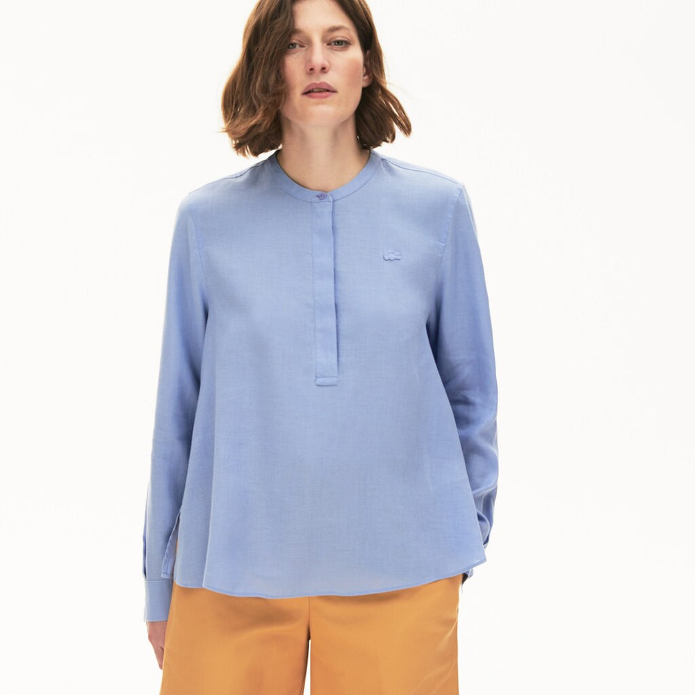Women's Buttoned Mao Collar Linen Blouse / Lacoste