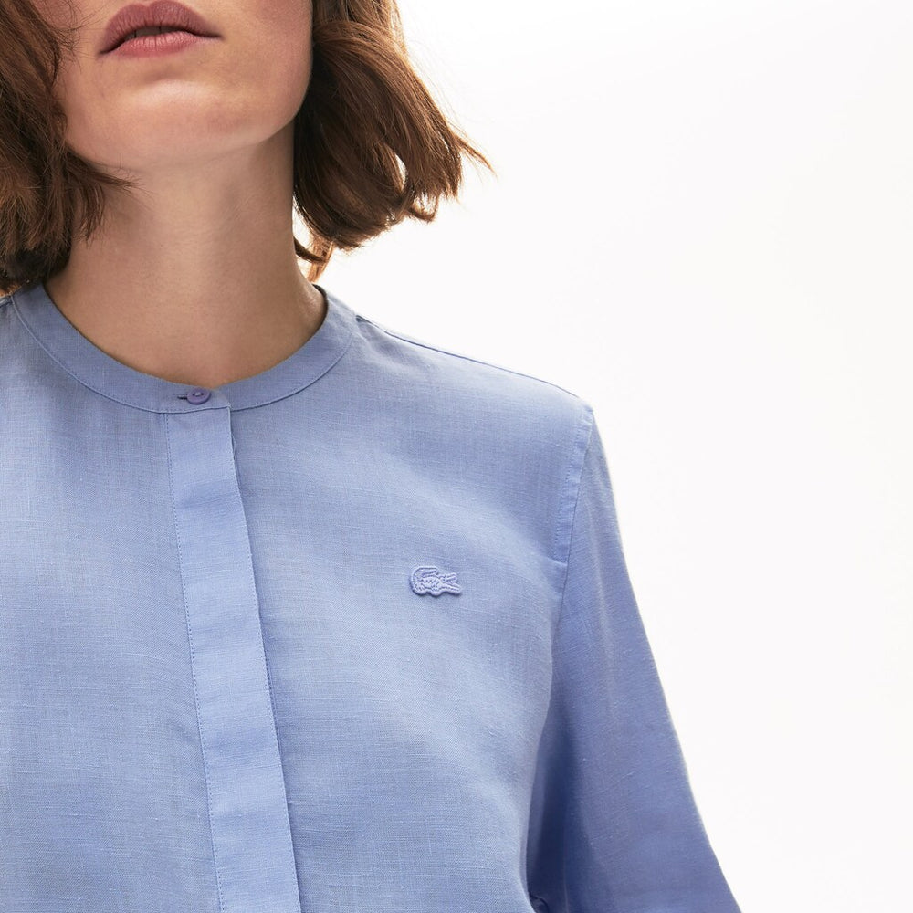 Women's Buttoned Mao Collar Linen Blouse / Lacoste