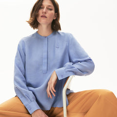 Women's Buttoned Mao Collar Linen Blouse / Lacoste