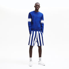 Men's Striped Sleeves Cotton And Linen Blend Crew Neck Sweater / Lacoste