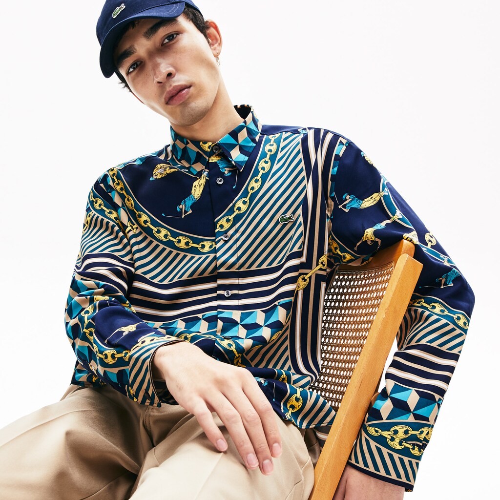 Men's LIVE Relaxed Fit Scarf-Print Shirt / Lacoste