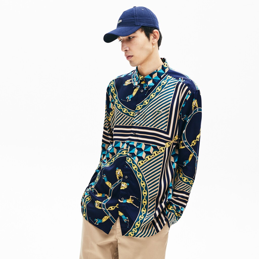 Men's LIVE Relaxed Fit Scarf-Print Shirt / Lacoste