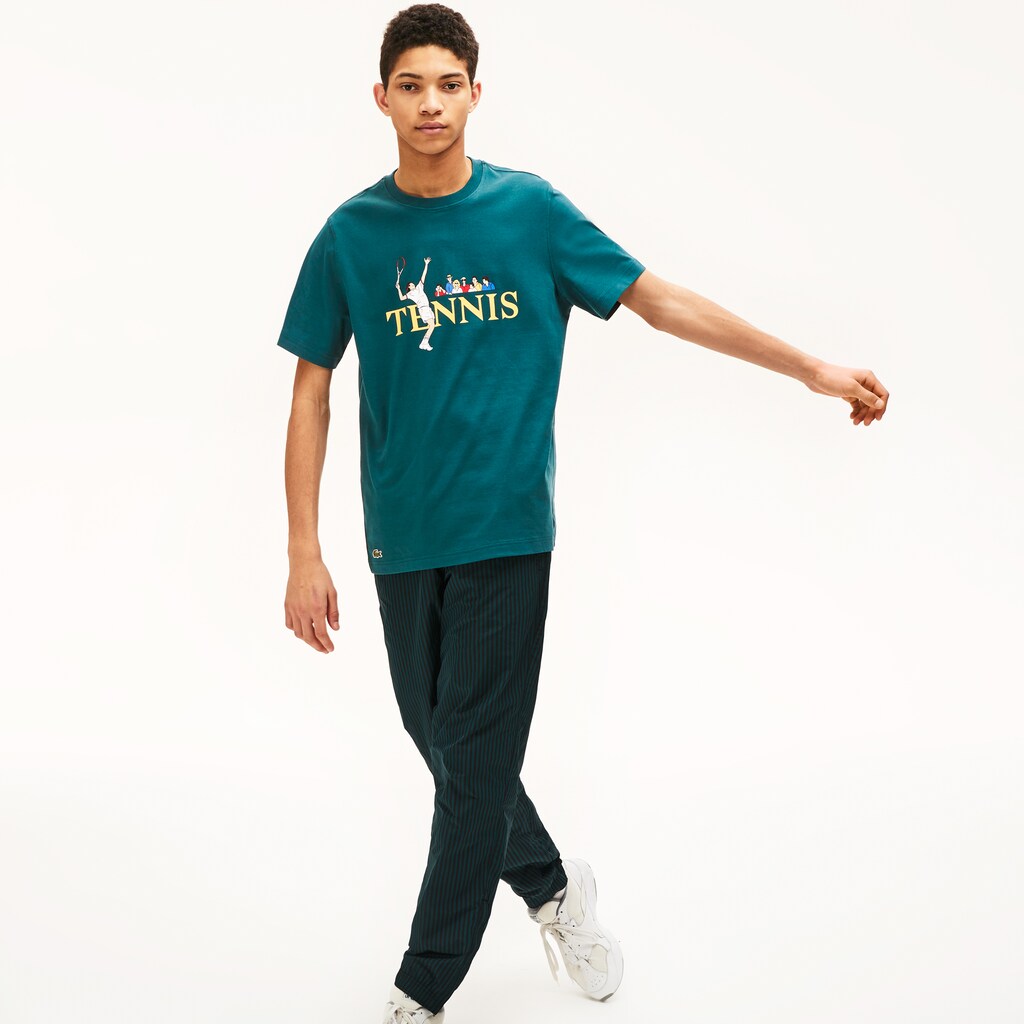 Unisex LIVE Tennis-Print Cotton T-Shirt / Lacoste