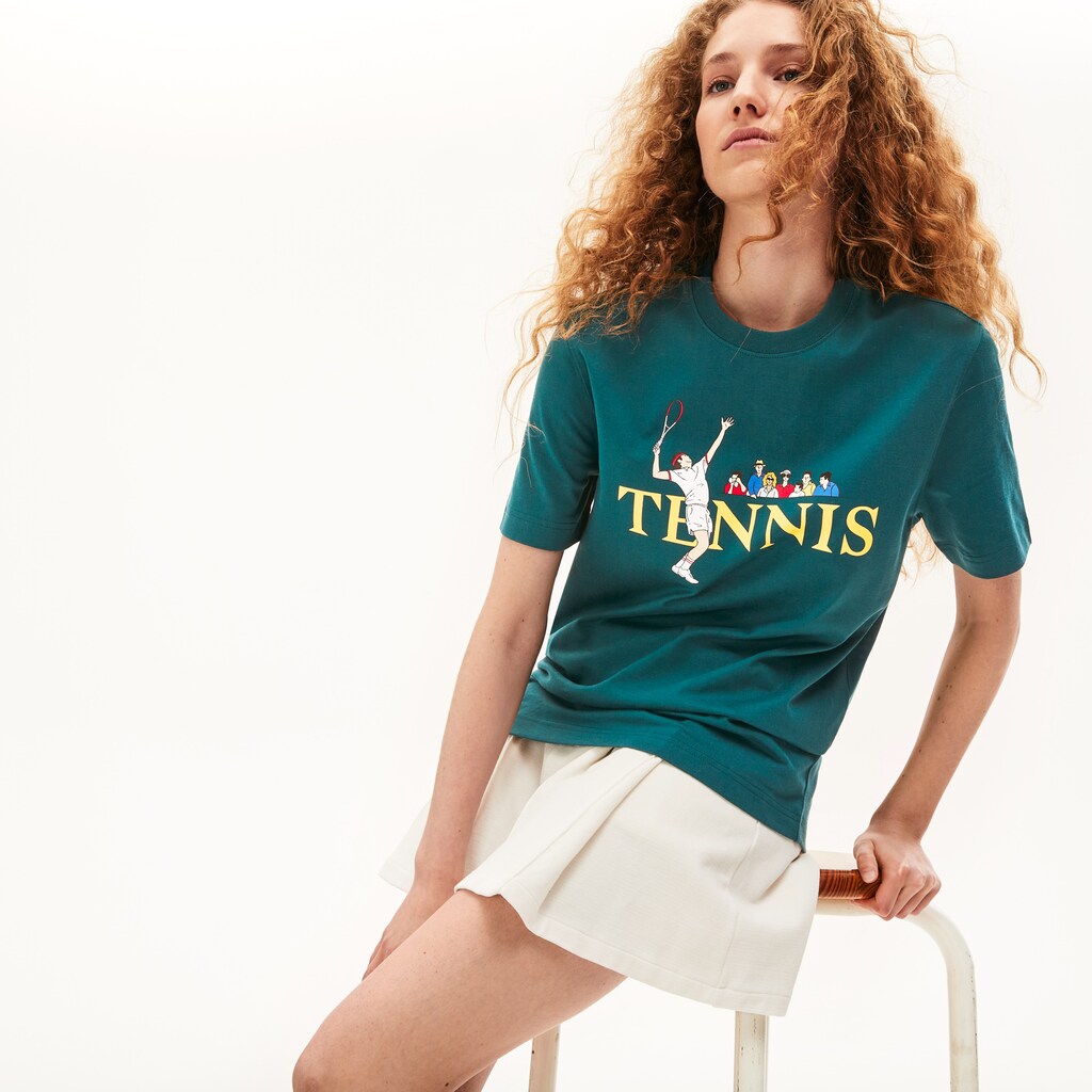 Unisex LIVE Tennis-Print Cotton T-Shirt / Lacoste