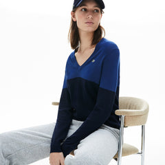 Women's Colorblock Cotton V-neck Sweater / Lacoste