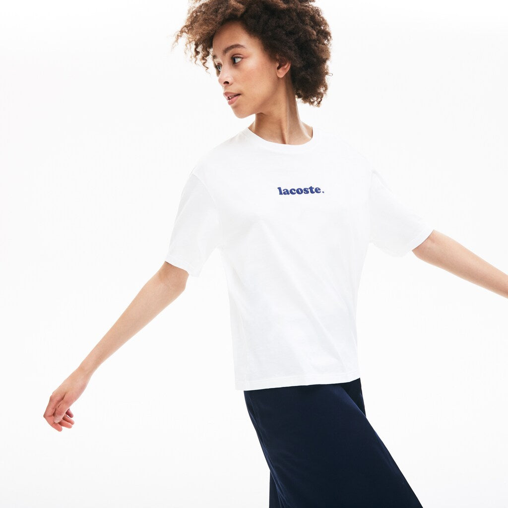 Women's Signature Printed Crew Neck Cotton T-shirt / Lacoste