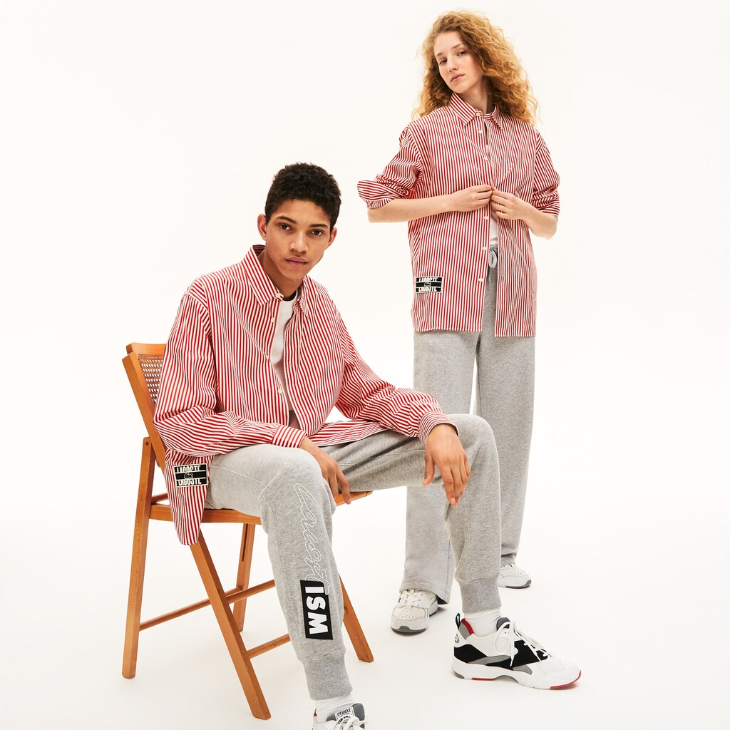 Unisex LIVE Boxy-Fit Striped Cotton Shirt / Lacoste