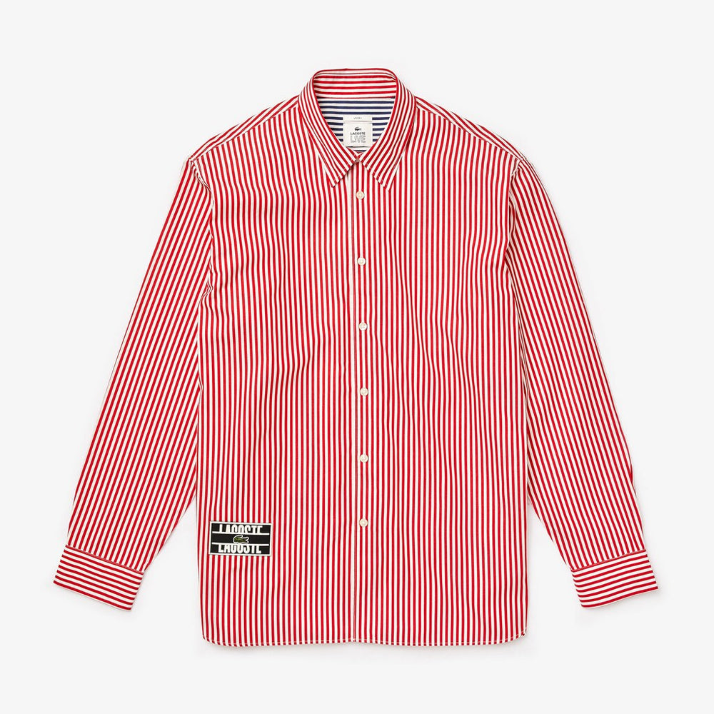 Unisex LIVE Boxy-Fit Striped Cotton Shirt / Lacoste