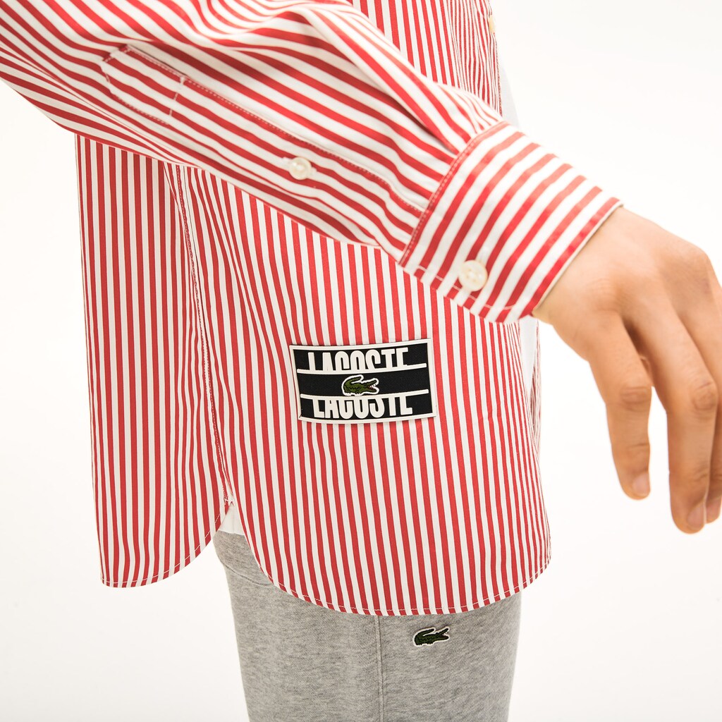 Unisex LIVE Boxy-Fit Striped Cotton Shirt / Lacoste