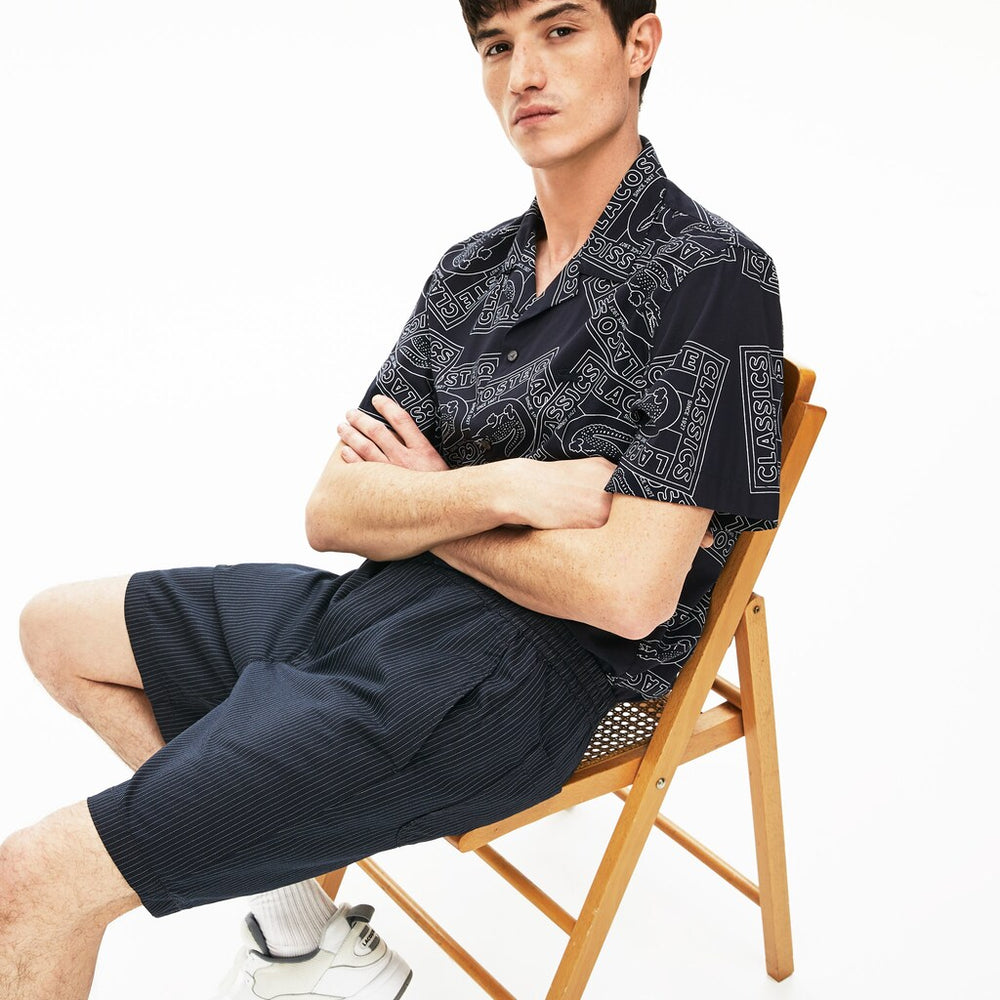 Men's Pinstriped Linen- Blend Bermuda Shorts / Lacoste