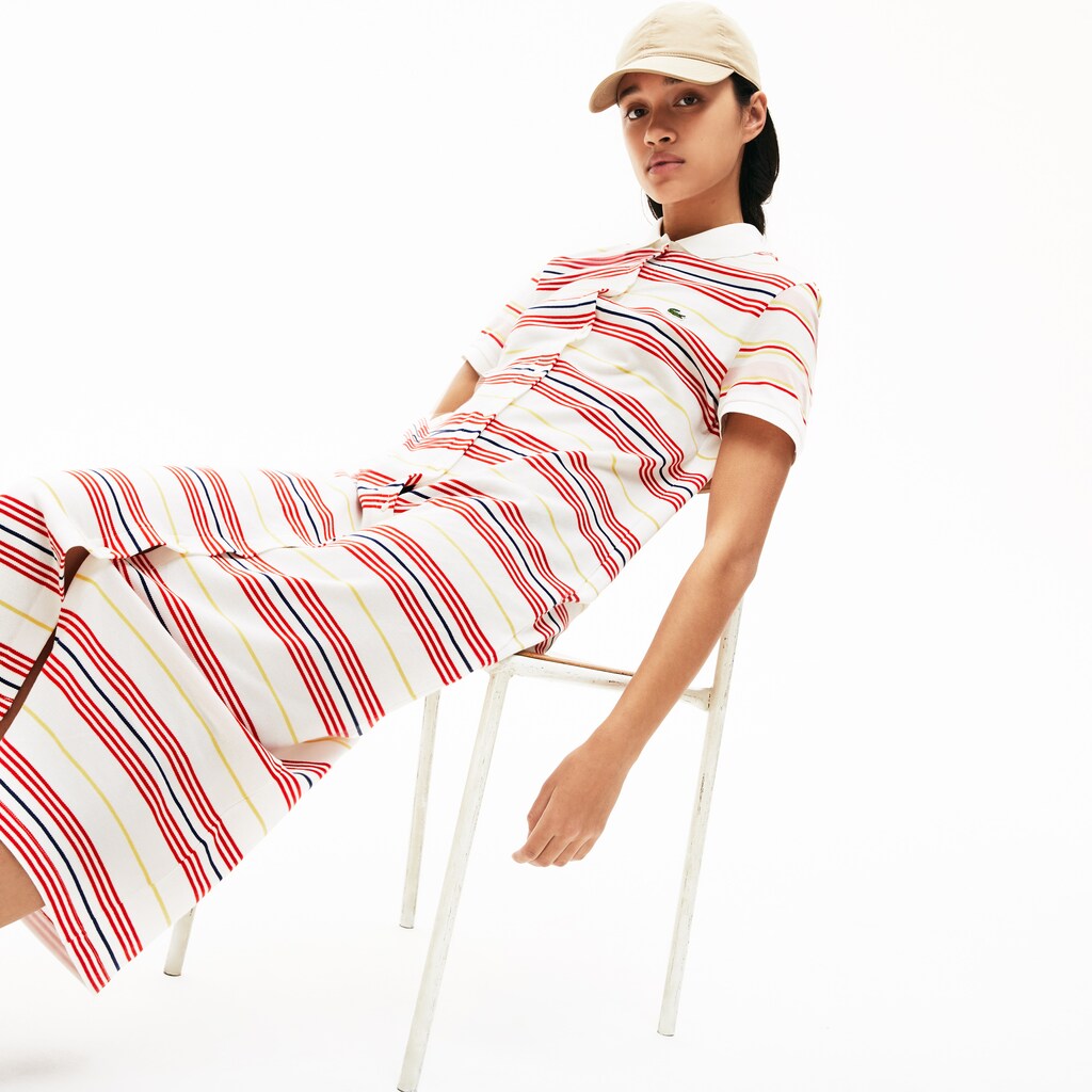 Women's Striped Cotton Buttoned Polo Dress / Lacoste